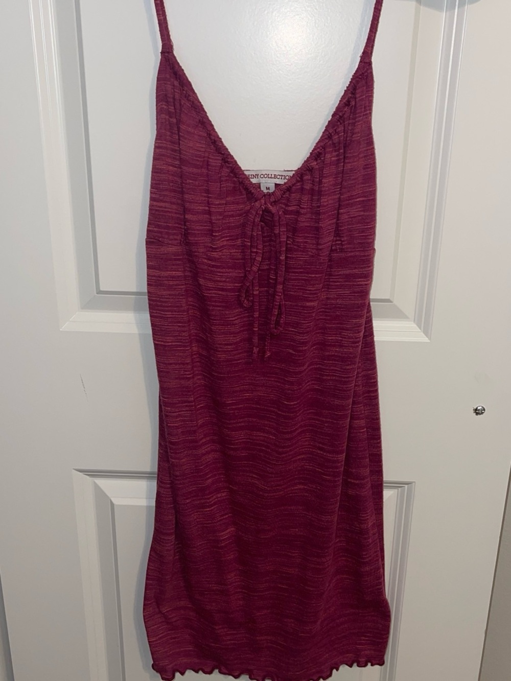 Collection Wine-Pink Knit Slip Dress with Front Tie
